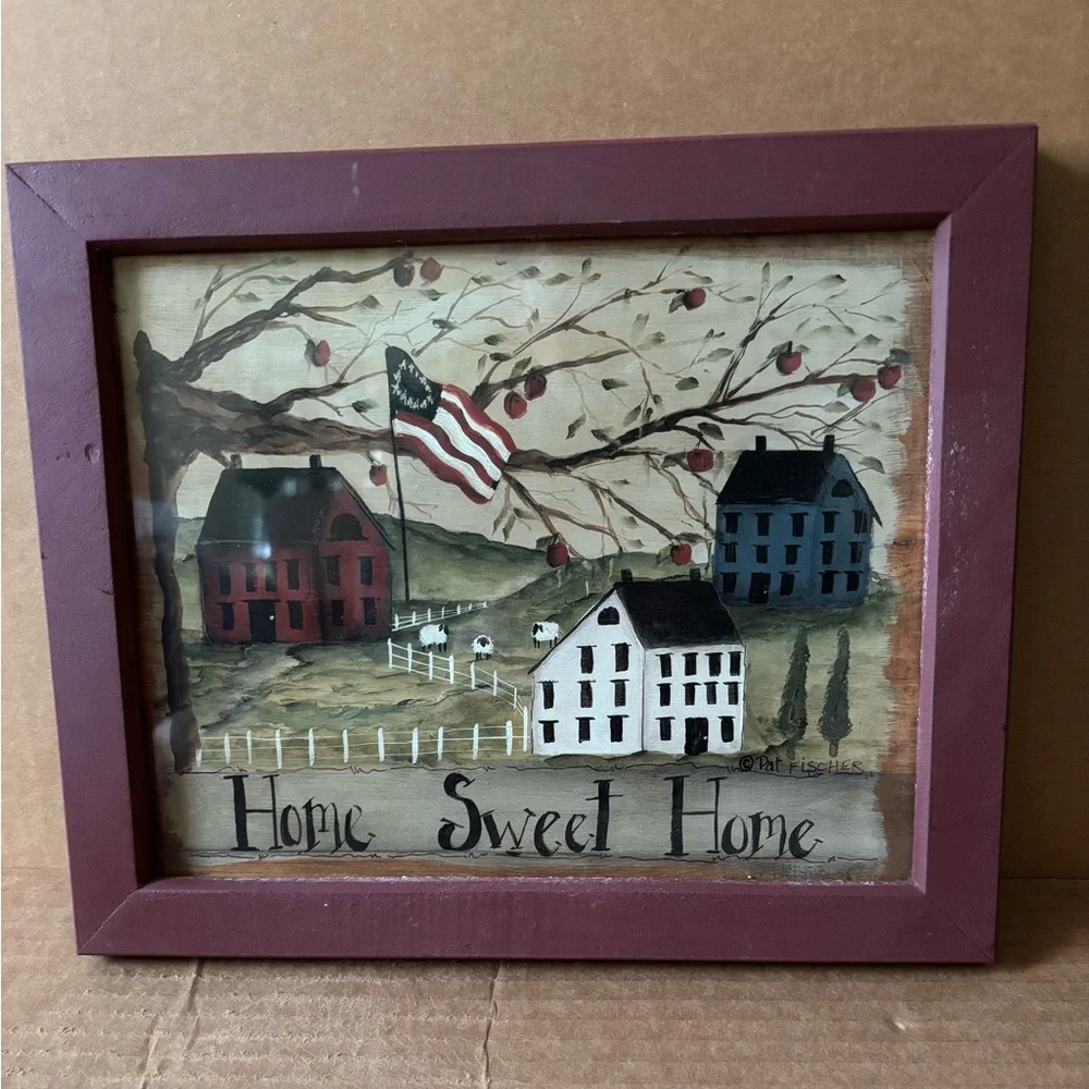 (4) Vintage Primitive Art Wall Pieces - Picture 4 of 5